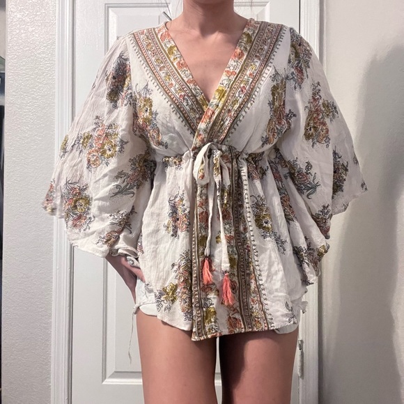 Angie V-Neck Flutter Sleeve Tie Front Top - Picture 2 of 16